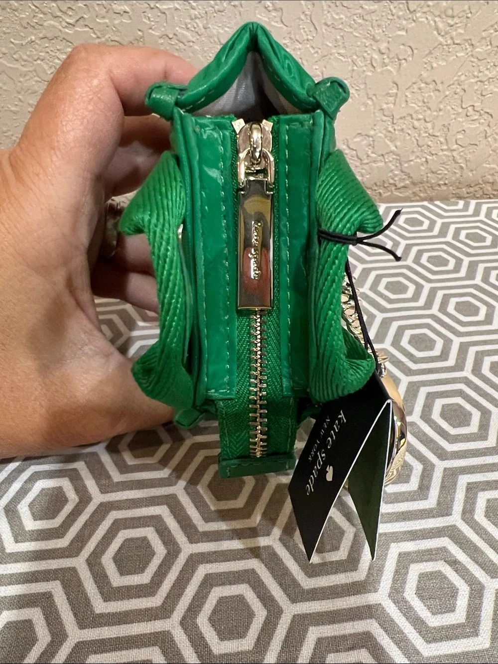 kate spade Green Quilted Mini Tote keychain
